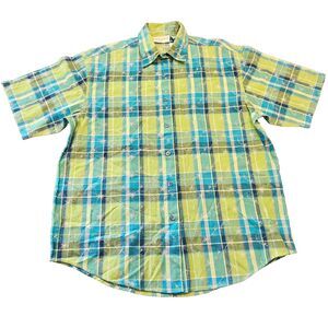 90's Floral Embroidered Tomato Girl Garden Girl Top Blouse Plaid 100% Cotton Vtg